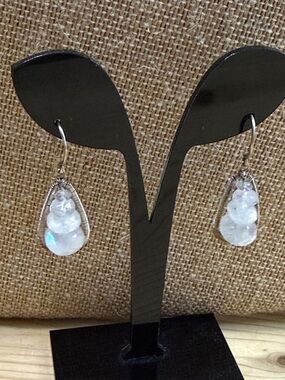 Handcrafted White Moonstone Teardrop Dangle Earrings sterling automatic stones